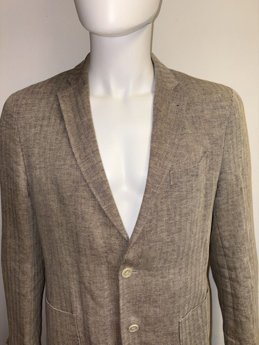 Beige Cortefiel Herringbone Two Button Blazer Sz 42